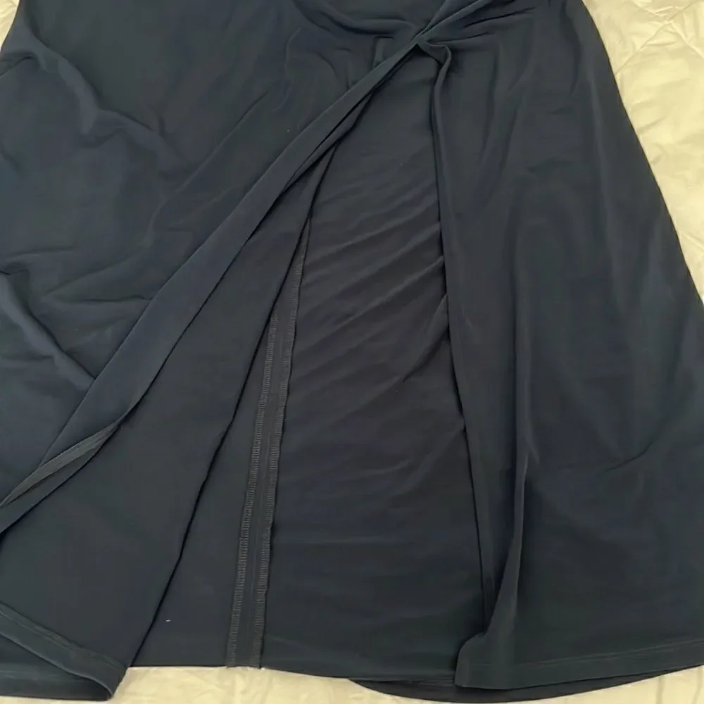 Gorgeous Micheal Kors navy blue sleeveless maxi white beads around neck & waist